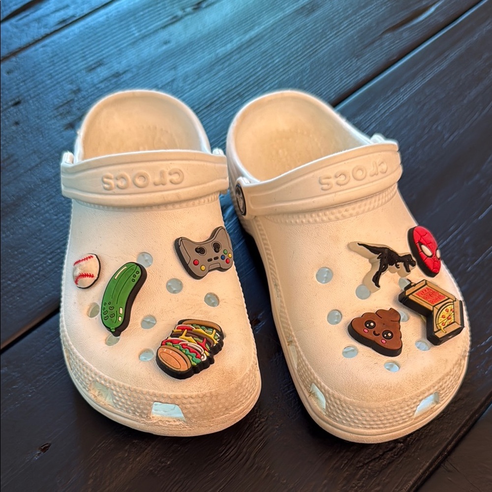 Kids White Crocs with Charms